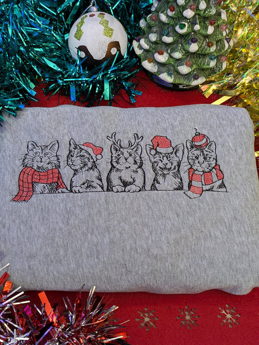 Christmas Cat Embroidered Sweatshirt